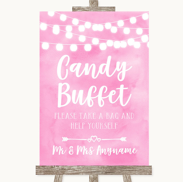 Baby Pink Watercolour Lights Candy Buffet Customised Wedding Sign