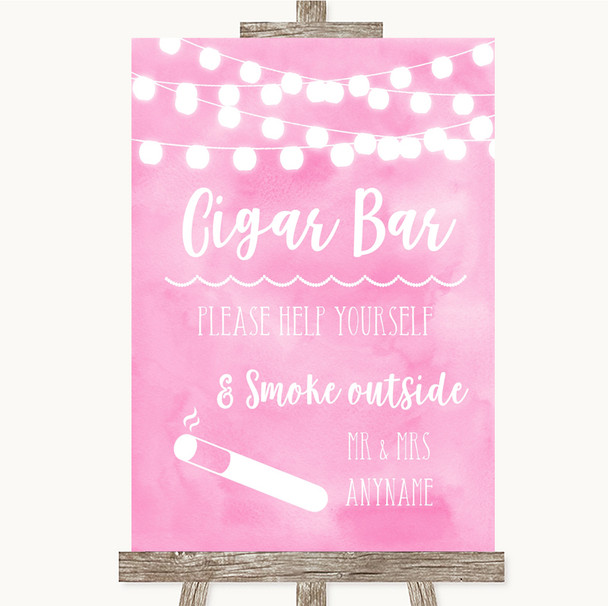 Baby Pink Watercolour Lights Cigar Bar Customised Wedding Sign