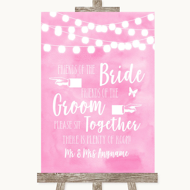 Baby Pink Watercolour Lights Friends Of The Bride Groom Seating Wedding Sign