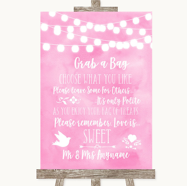 Baby Pink Watercolour Lights Grab A Bag Candy Buffet Cart Sweets Wedding Sign