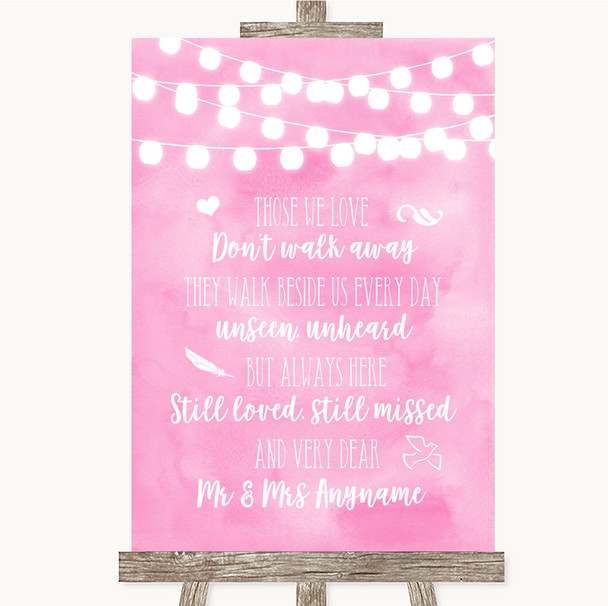 Baby Pink Watercolour Lights In Loving Memory Customised Wedding Sign