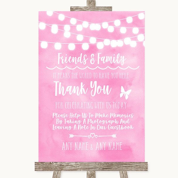 Baby Pink Watercolour Lights Photo Guestbook Friends & Family Wedding Sign