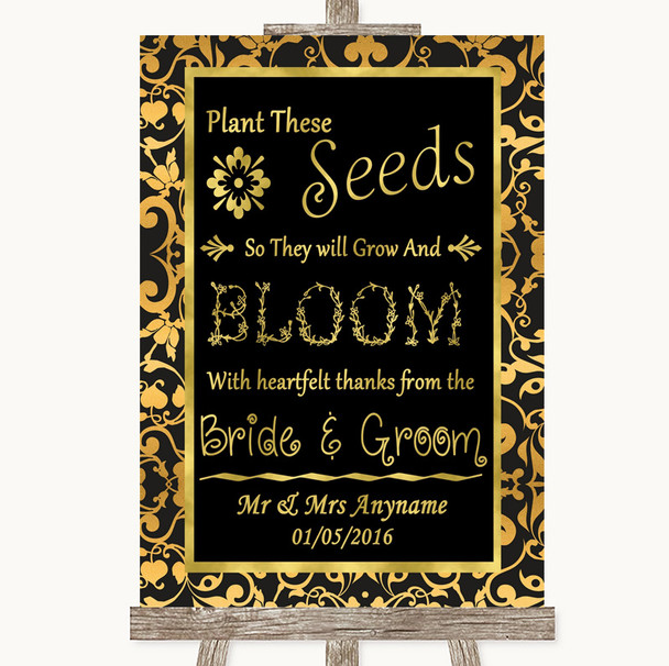 Black & Gold Damask Plant Seeds Favours Customised Wedding Sign