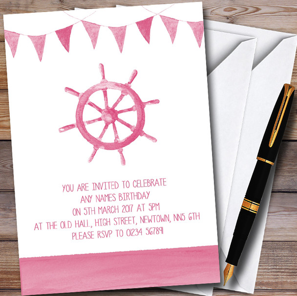 Pink Bunting Nautical Beach Customised Children's Party Invitations