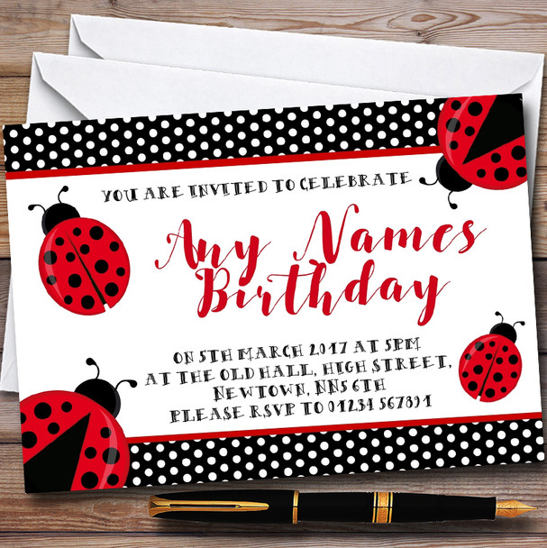 Polkadot Ladybird Ladybug Customised Children's Party Invitations