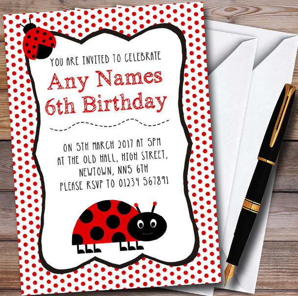 Polkadot Ladybird Customised Children's Party Invitations