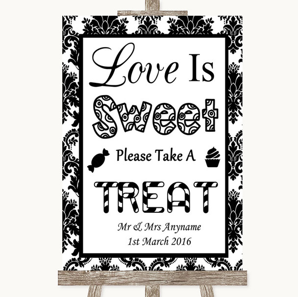 Black & White Damask Love Is Sweet Take A Treat Candy Buffet Wedding Sign