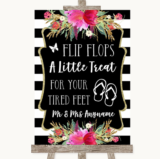 Black & White Stripes Pink Flip Flops Dancing Shoes Customised Wedding Sign