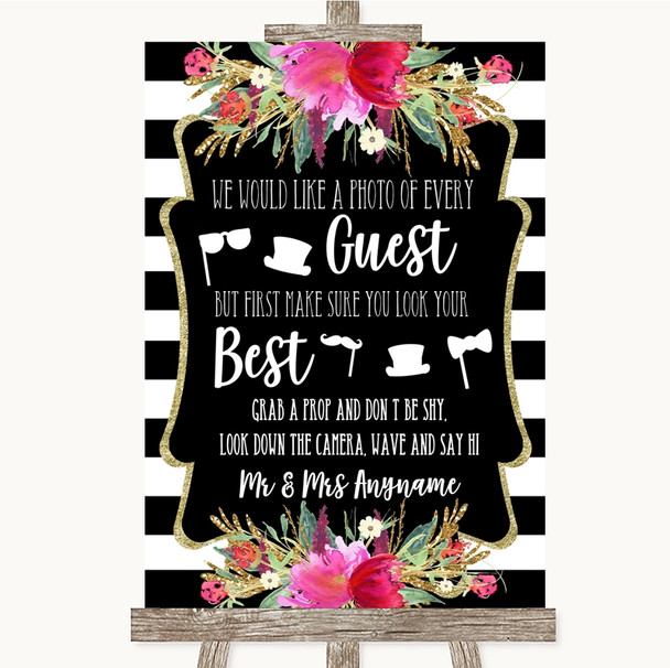 Black & White Stripes Pink Photo Prop Guestbook Customised Wedding Sign