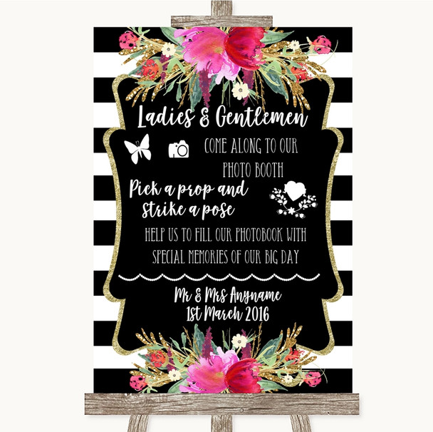 Black & White Stripes Pink Pick A Prop Photobooth Customised Wedding Sign