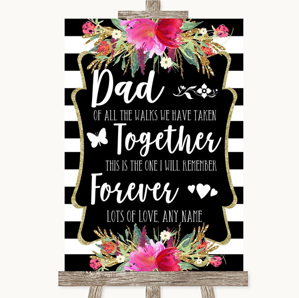 Black & White Stripes Pink Dad Walk Down The Aisle Customised Wedding Sign