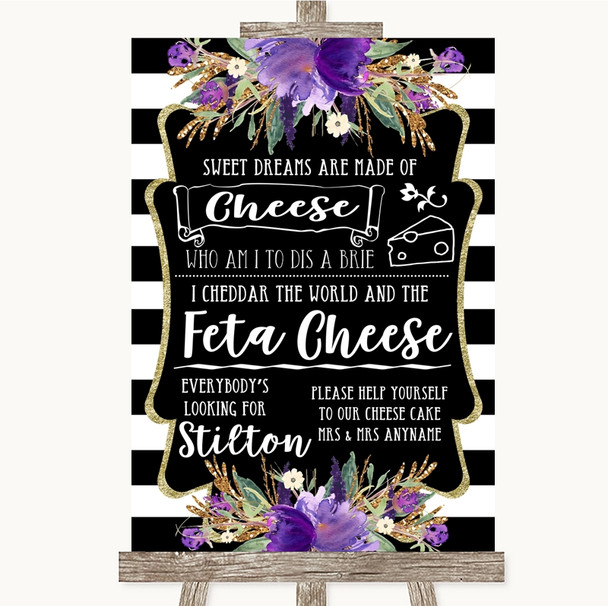 Black & White Stripes Purple Cheesecake Cheese Song Customised Wedding Sign