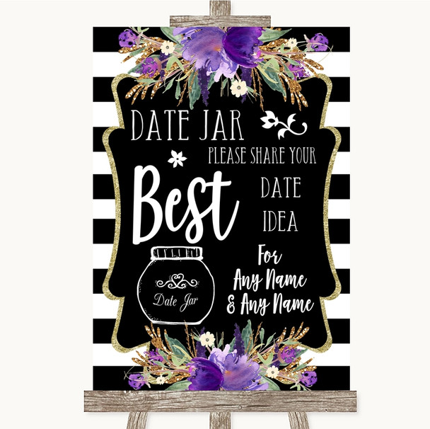 Black & White Stripes Purple Date Jar Guestbook Customised Wedding Sign