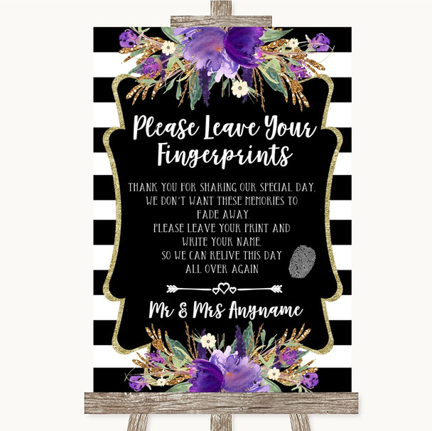 Black & White Stripes Purple Fingerprint Guestbook Customised Wedding Sign