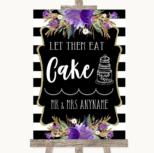 Black & White Stripes Purple Let Them Eat Cake Customised Wedding Sign