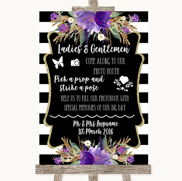 Black & White Stripes Purple Pick A Prop Photobooth Customised Wedding Sign