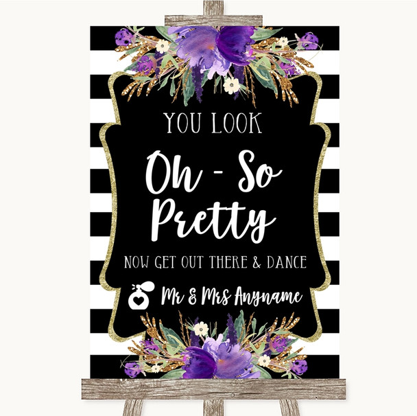 Black & White Stripes Purple Toilet Get Out & Dance Customised Wedding Sign