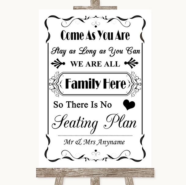 Black & White All Family No Seating Plan Customised Wedding Sign