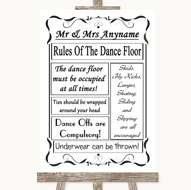 Black & White Rules Of The Dancefloor Customised Wedding Sign