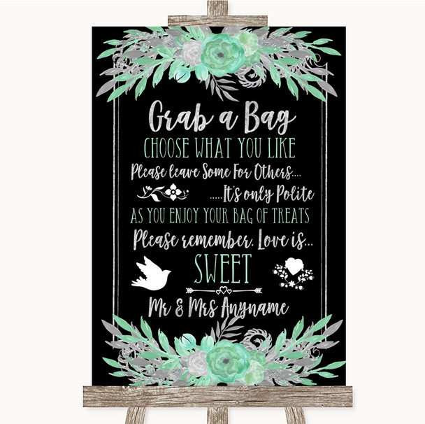 Black Mint Green & Silver Grab A Bag Candy Buffet Cart Sweets Wedding Sign