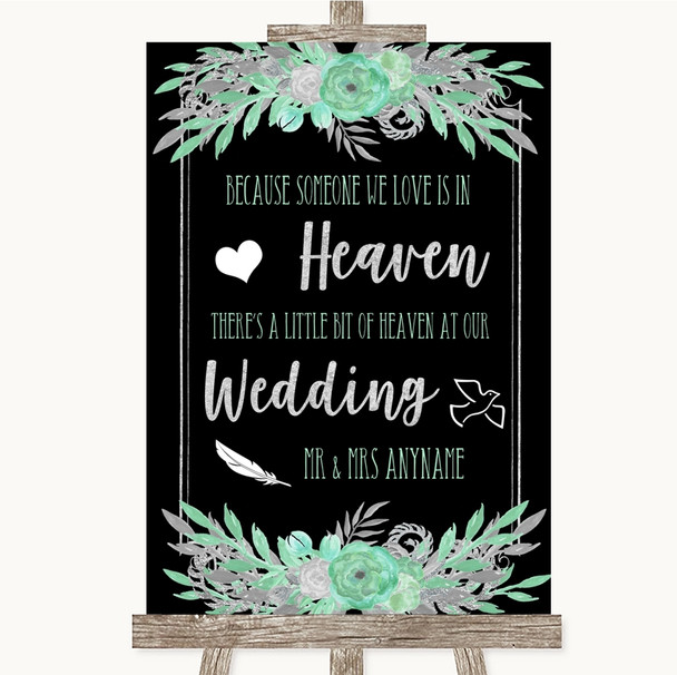 Black Mint Green & Silver Heaven Loved Ones Customised Wedding Sign