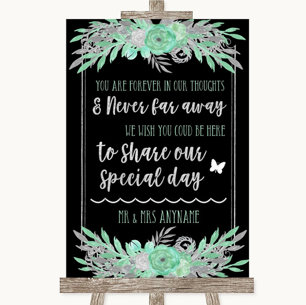 Black Mint Green & Silver In Our Thoughts Customised Wedding Sign