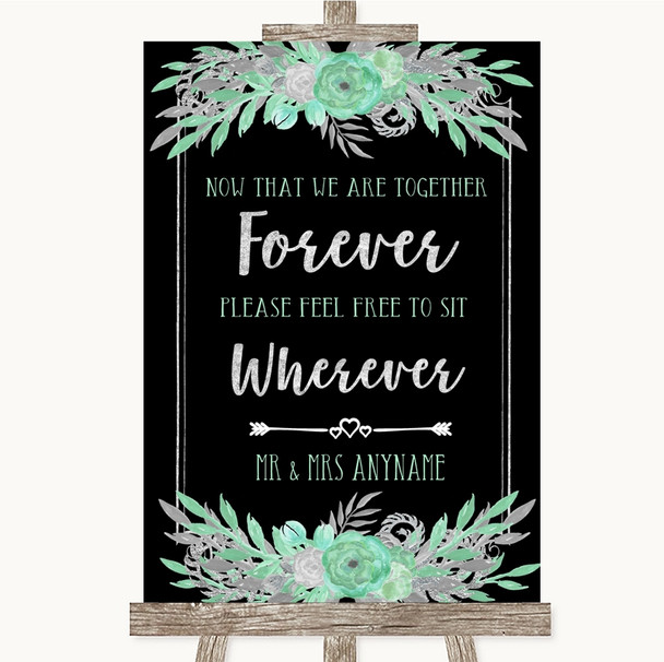 Black Mint Green & Silver Informal No Seating Plan Customised Wedding Sign