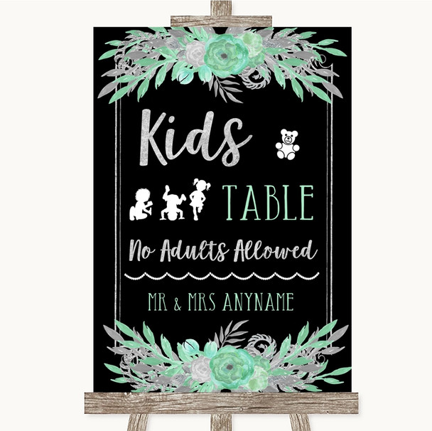 Black Mint Green & Silver Kids Table Customised Wedding Sign