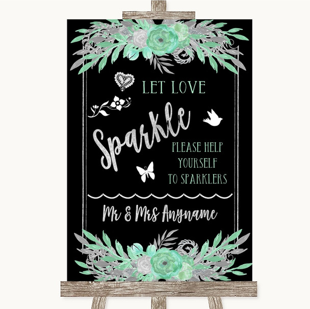 Black Mint Green & Silver Let Love Sparkle Sparkler Send Off Wedding Sign