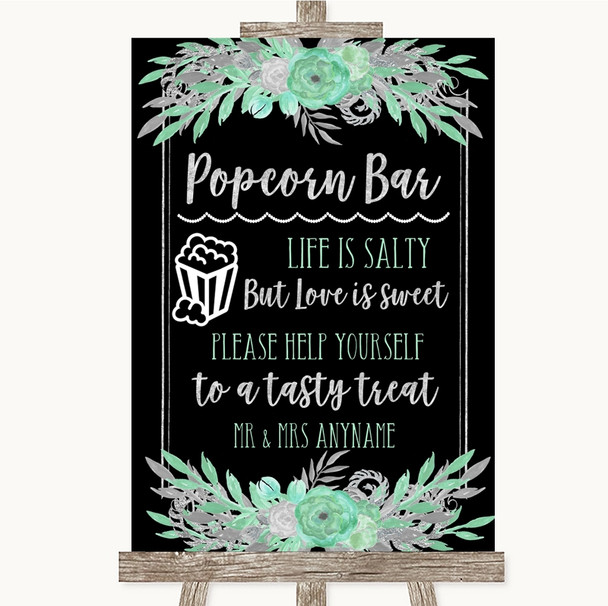 Black Mint Green & Silver Popcorn Bar Customised Wedding Sign