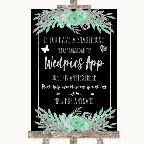 Black Mint Green & Silver Wedpics App Photos Customised Wedding Sign