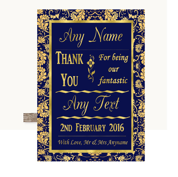 Blue & Gold Thank You Bridesmaid Page Boy Best Man Customised Wedding Sign