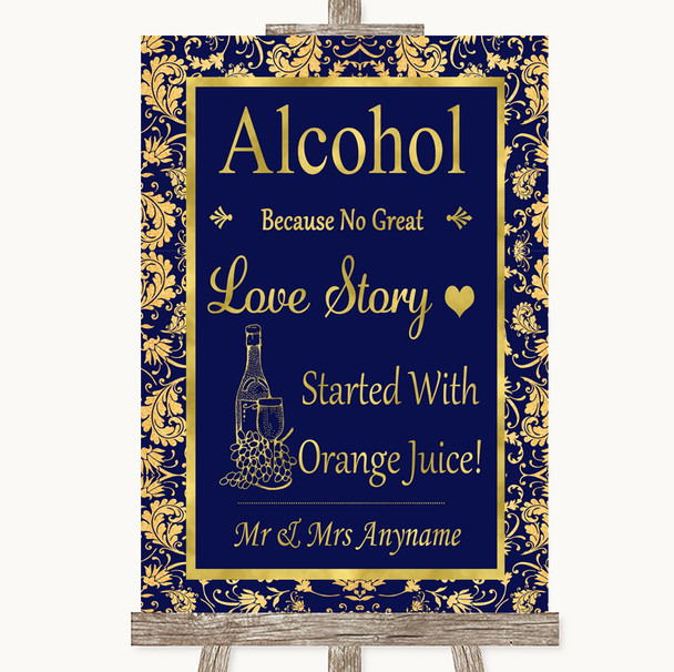 Blue & Gold Alcohol Bar Love Story Customised Wedding Sign