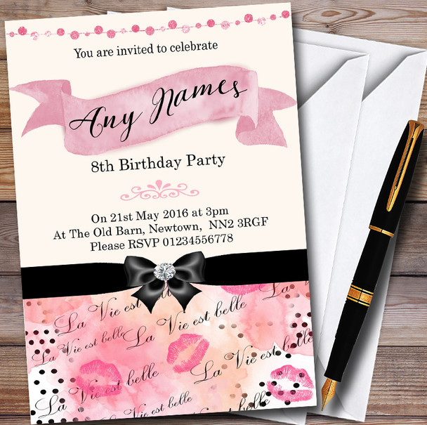 Pink Girls Fashion Make Up Customised Children's Birthday Party Invitations