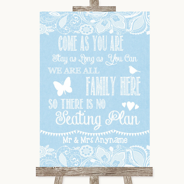 Blue Burlap & Lace All Family No Seating Plan Customised Wedding Sign