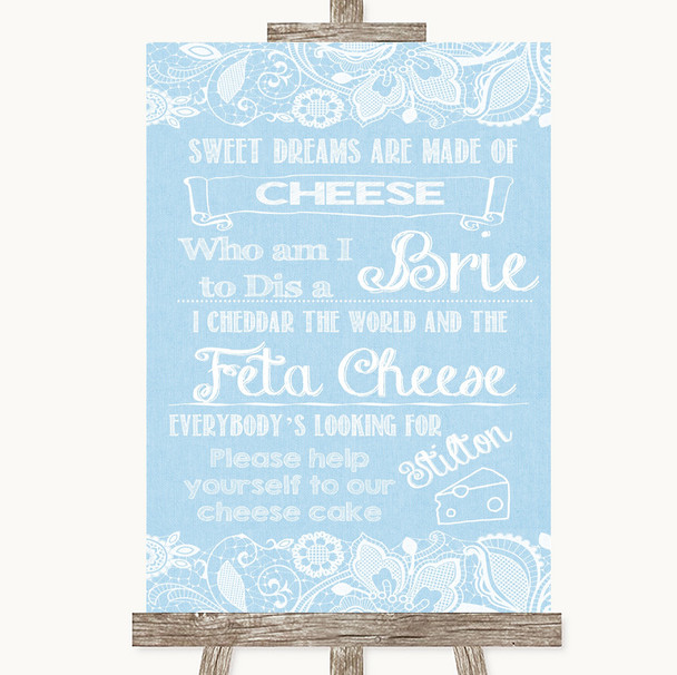 Blue Burlap & Lace Cheesecake Cheese Song Customised Wedding Sign