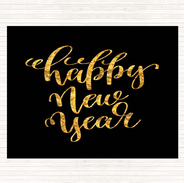 Black Gold Christmas Happy New Year Quote Mouse Mat