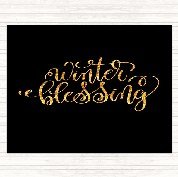 Black Gold Christmas Winter Blessing Quote Mouse Mat