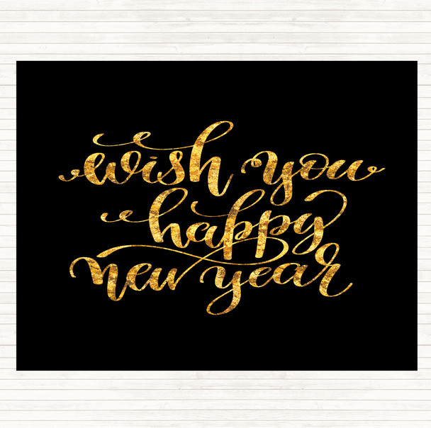 Black Gold Christmas Wish Happy New Year Quote Mouse Mat