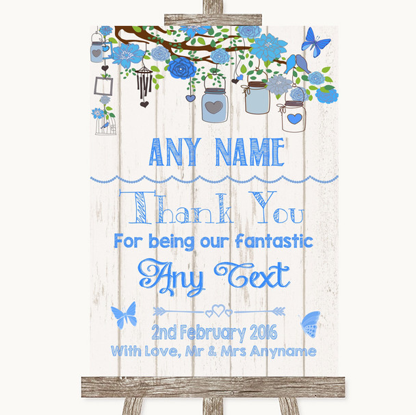 Blue Rustic Wood Thank You Bridesmaid Page Boy Best Man Wedding Sign