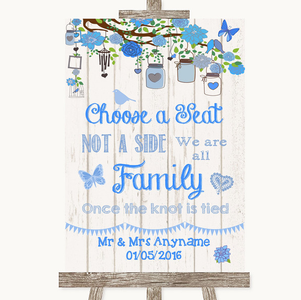 Blue Rustic Wood Choose A Seat We Are All Family Customised Wedding Sign