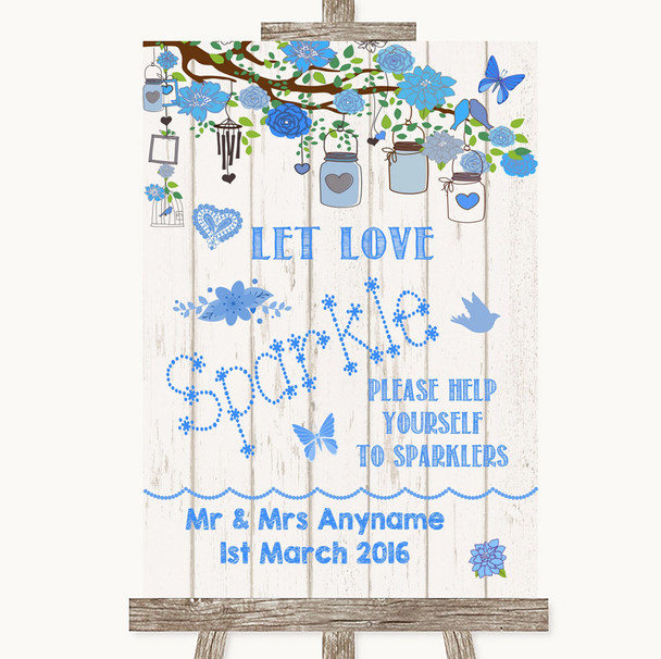 Blue Rustic Wood Let Love Sparkle Sparkler Send Off Customised Wedding Sign