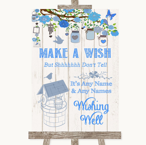 Blue Rustic Wood Wishing Well Message Customised Wedding Sign