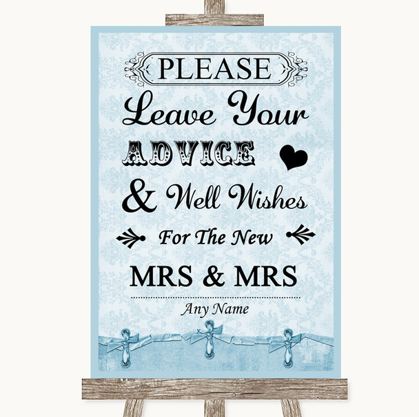 Blue Shabby Chic Guestbook Advice & Wishes Lesbian Customised Wedding Sign