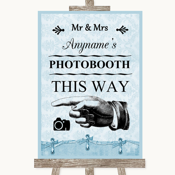Blue Shabby Chic Photobooth This Way Left Customised Wedding Sign