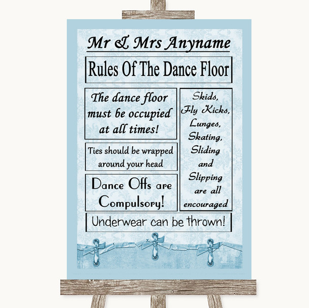 Blue Shabby Chic Rules Of The Dancefloor Customised Wedding Sign