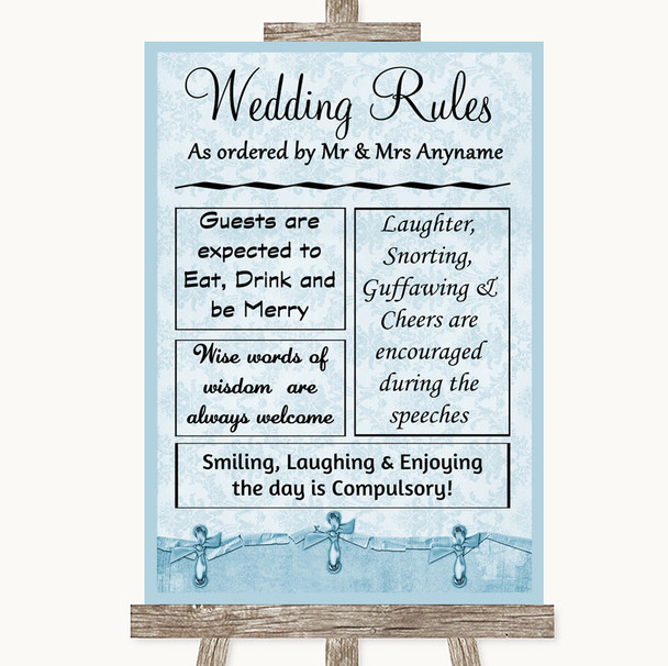 Blue Shabby Chic Rules Of The Wedding Customised Wedding Sign