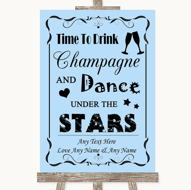 Blue Drink Champagne Dance Stars Customised Wedding Sign