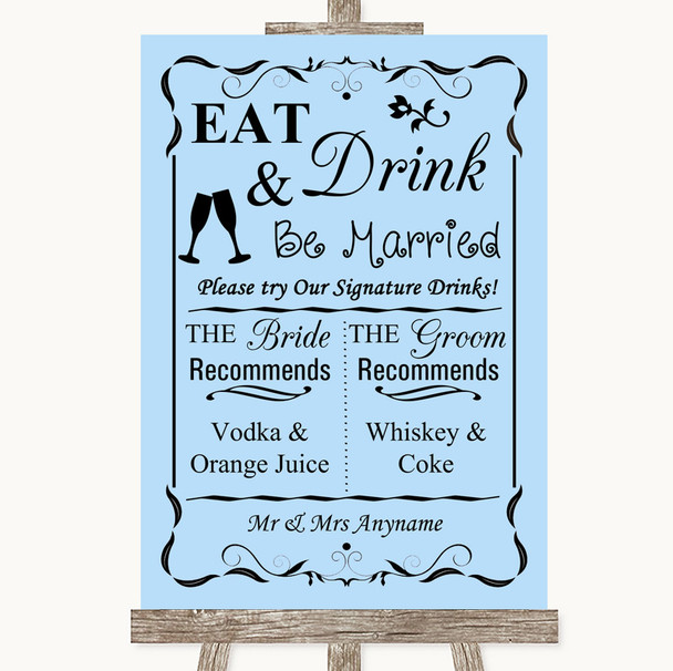 Blue Signature Favourite Drinks Customised Wedding Sign