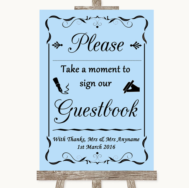 Blue Take A Moment To Sign Our Guest Book Customised Wedding Sign